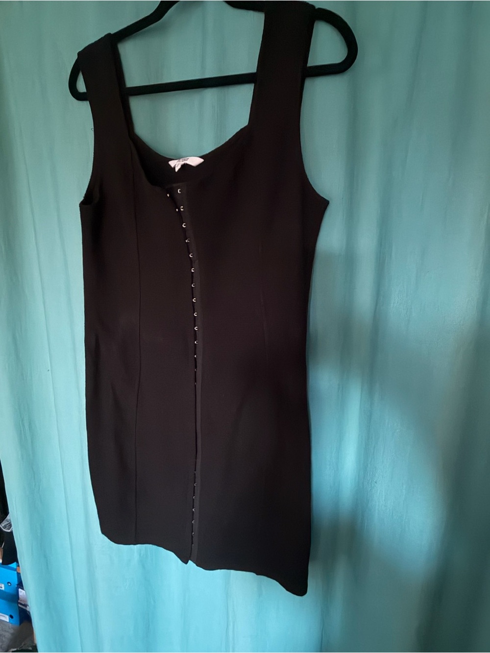 Steve Madden hook and eye black textured mini dress. Grunge goth indie sleeze